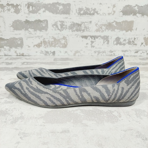 NEW Rothy's The Flat Grey Zebra Knit Round Toe Slip On Loafers O474